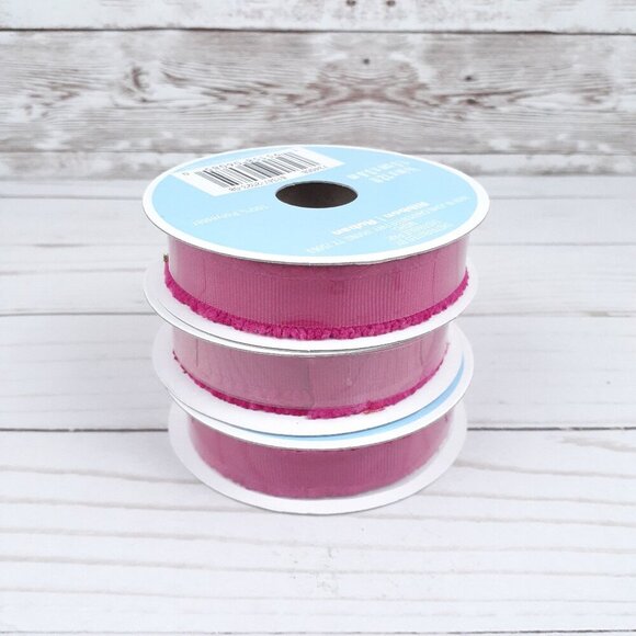 Decorative NonWired Ribbon Solid Pink 5/8 in x 12 ft Set of 3 R23 - Picture 1 of 2